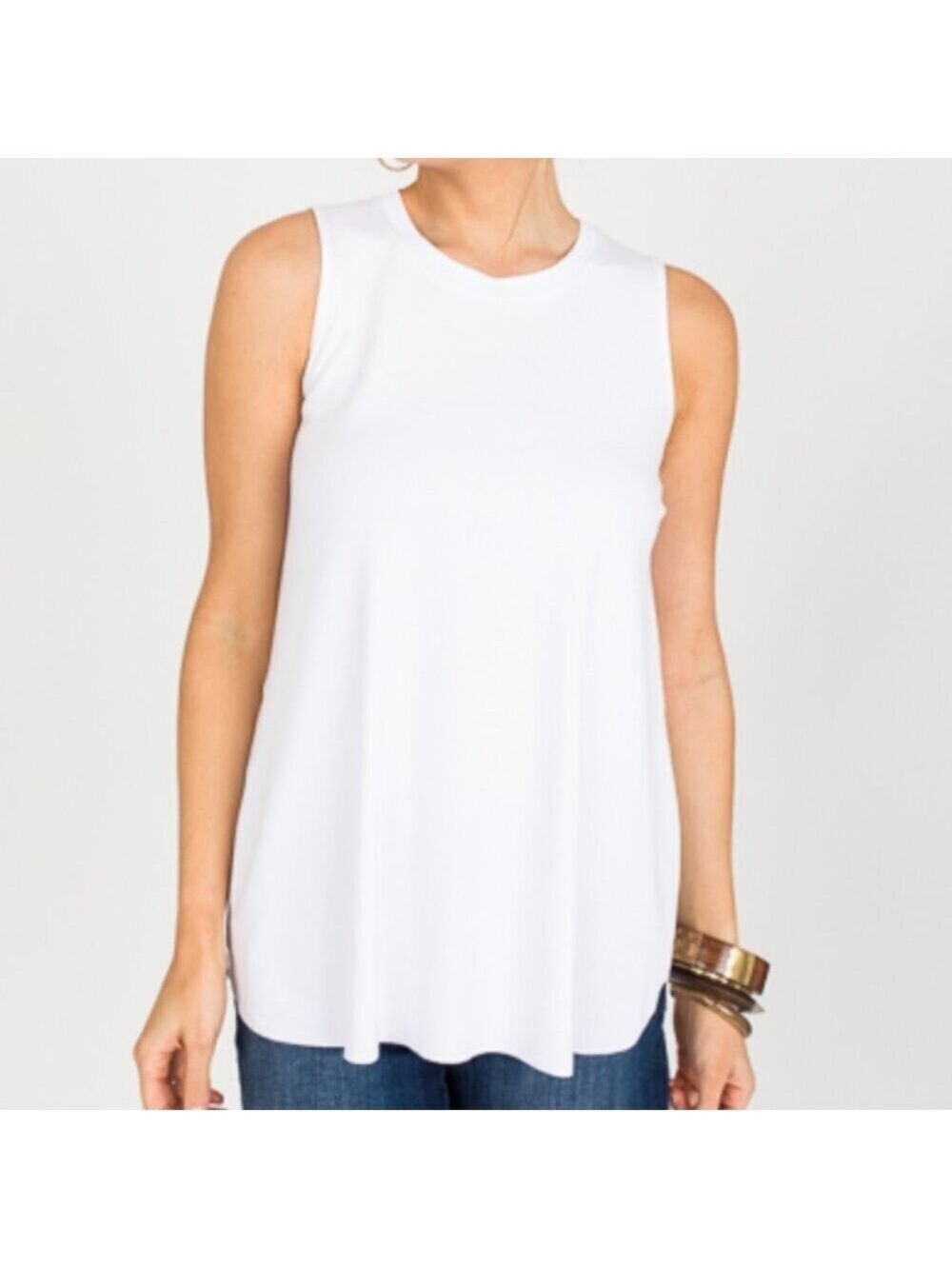 SPANX White Crew Neck Perfect Length Buttery Soft Sleeveless Tank Top Size Large